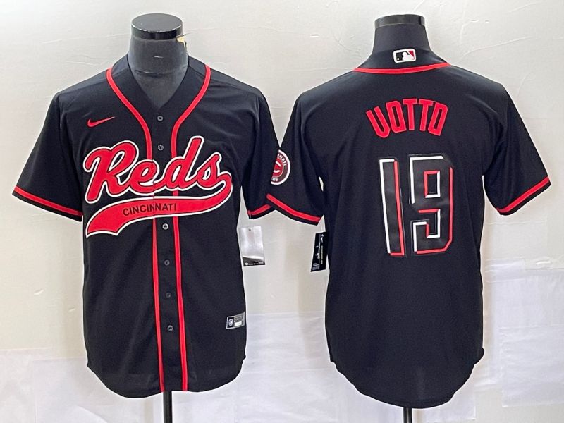 Men Cincinnati Reds 19 Uotto Black Co Branding Nike Game MLB Jersey style 1